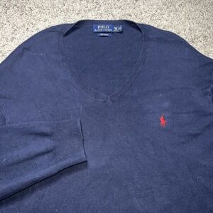 Polo Ralph Lauren Sweater Mens 3XB Big Navy V Neck Pima Cotton Pullover Pony